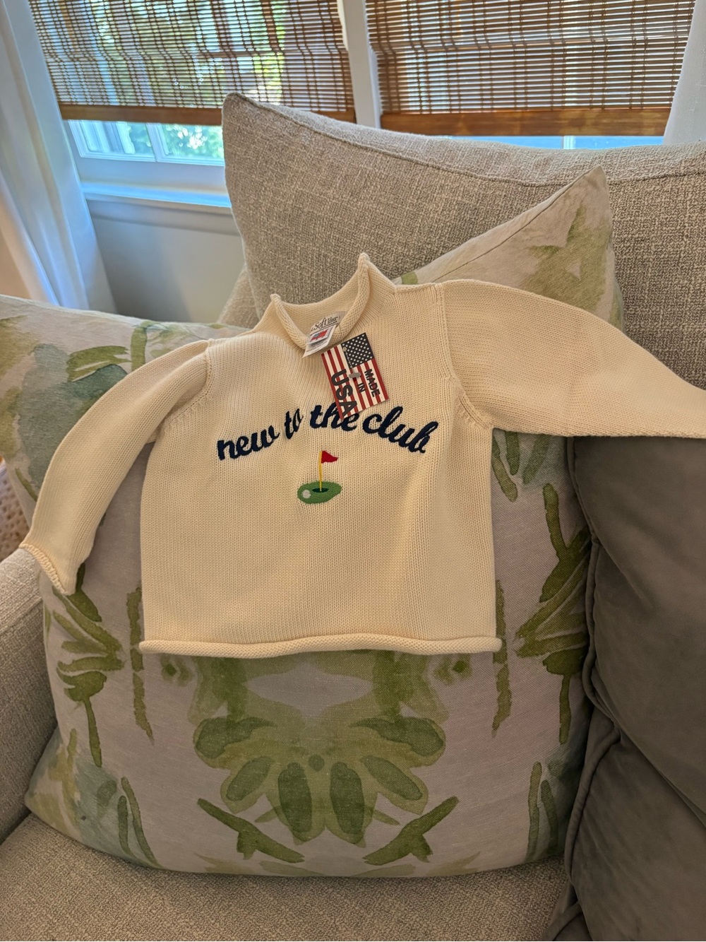 Cream 'New to the Club' Kids Sweater with Golf Embroidery